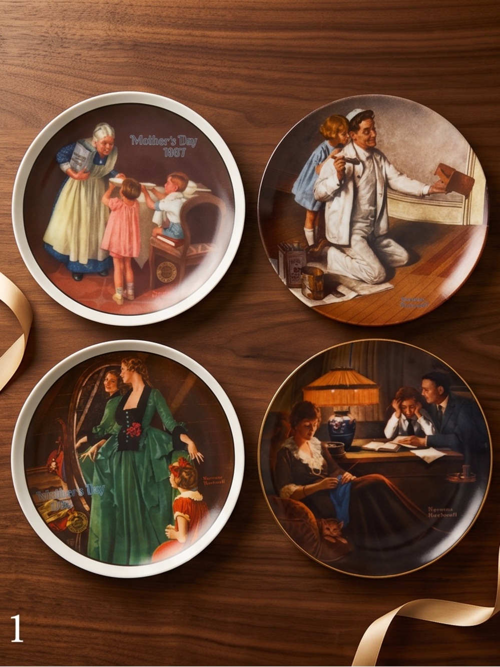 Norman Rockwell Collector Plates - Green, Brown, Cream
